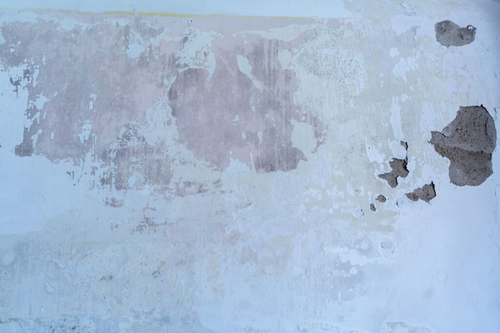 Water-damaged wall with peeling paint